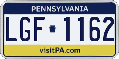 PA license plate LGF1162