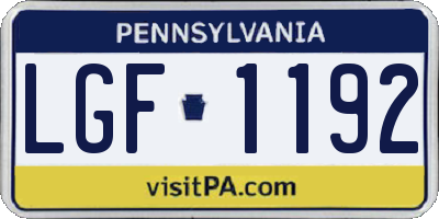 PA license plate LGF1192