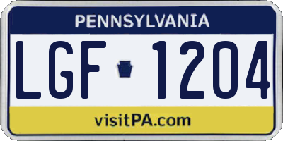 PA license plate LGF1204