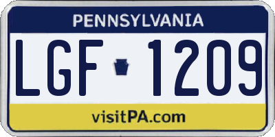PA license plate LGF1209