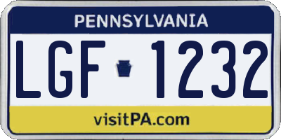 PA license plate LGF1232
