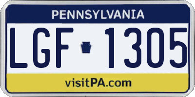 PA license plate LGF1305
