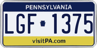 PA license plate LGF1375