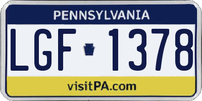 PA license plate LGF1378