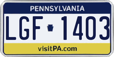 PA license plate LGF1403