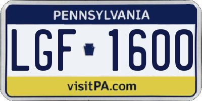 PA license plate LGF1600