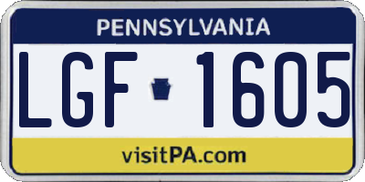 PA license plate LGF1605
