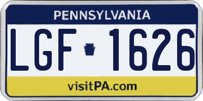 PA license plate LGF1626