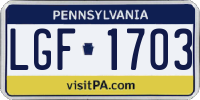 PA license plate LGF1703