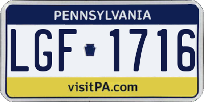 PA license plate LGF1716