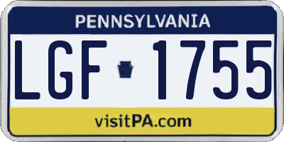 PA license plate LGF1755