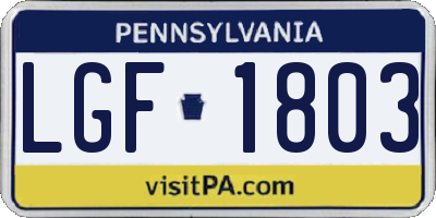 PA license plate LGF1803
