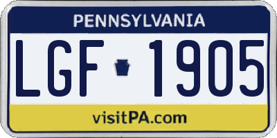 PA license plate LGF1905