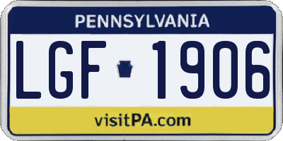 PA license plate LGF1906