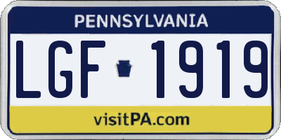 PA license plate LGF1919