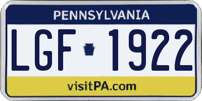 PA license plate LGF1922