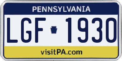 PA license plate LGF1930