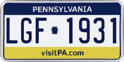 PA license plate LGF1931