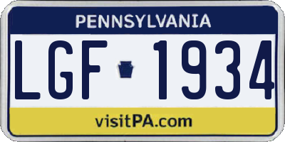PA license plate LGF1934