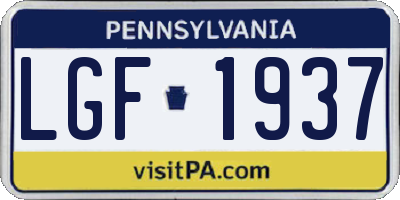 PA license plate LGF1937