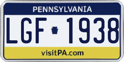PA license plate LGF1938