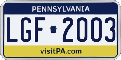 PA license plate LGF2003