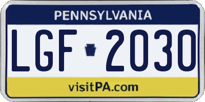 PA license plate LGF2030