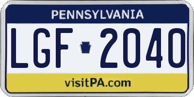 PA license plate LGF2040