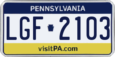 PA license plate LGF2103