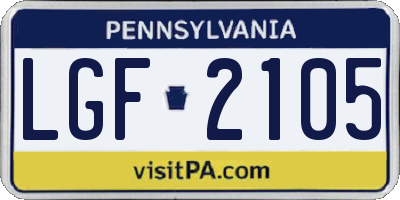 PA license plate LGF2105