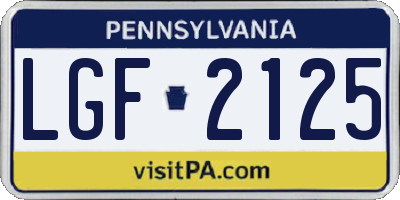 PA license plate LGF2125