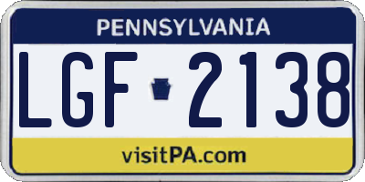 PA license plate LGF2138