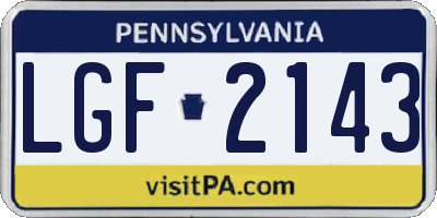 PA license plate LGF2143