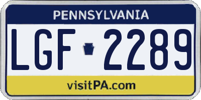 PA license plate LGF2289