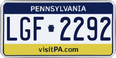 PA license plate LGF2292