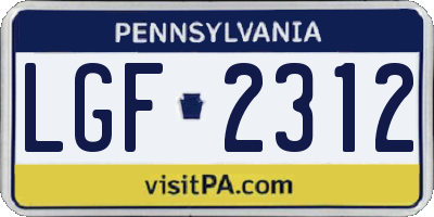 PA license plate LGF2312
