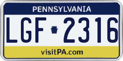 PA license plate LGF2316