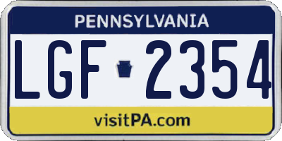 PA license plate LGF2354