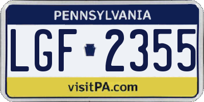 PA license plate LGF2355