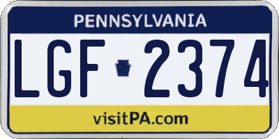 PA license plate LGF2374