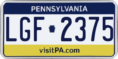 PA license plate LGF2375