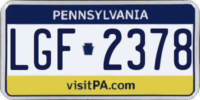 PA license plate LGF2378