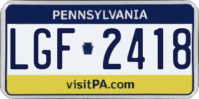 PA license plate LGF2418