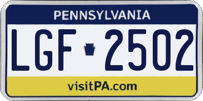 PA license plate LGF2502