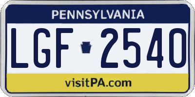 PA license plate LGF2540