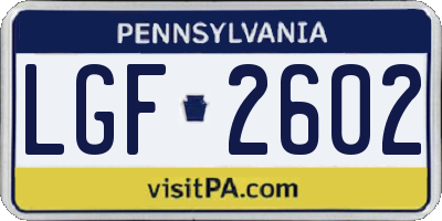 PA license plate LGF2602