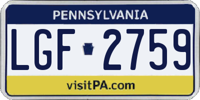 PA license plate LGF2759