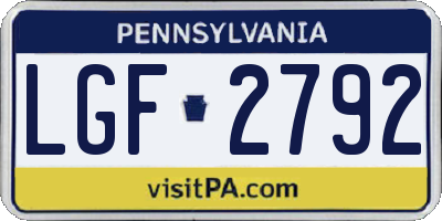PA license plate LGF2792