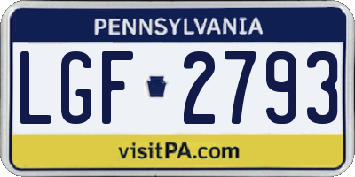 PA license plate LGF2793