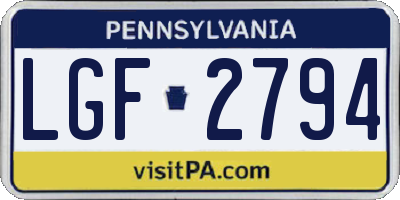 PA license plate LGF2794